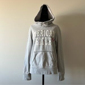 Y2K American Eagle Gray Hoodie with Appliqué Logo